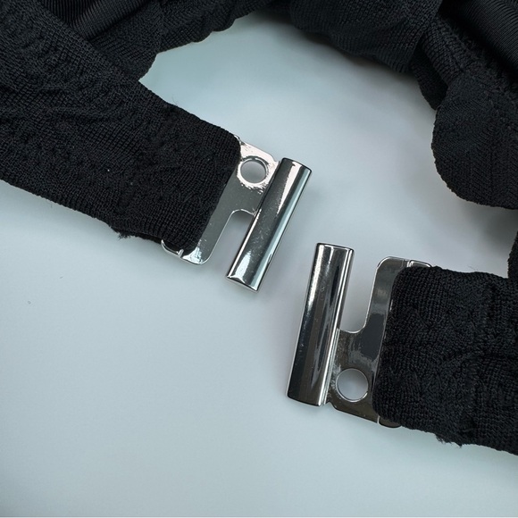 CUPSHE One Piece Swimsuit Black XS Cutout Scallop Trim Knotted Textured Swimwear - Picture 9 of 13